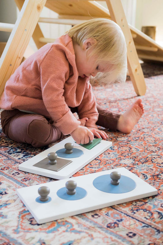 Solid Montessori Wood Shape Puzzle - Triangle, Circle, and Square