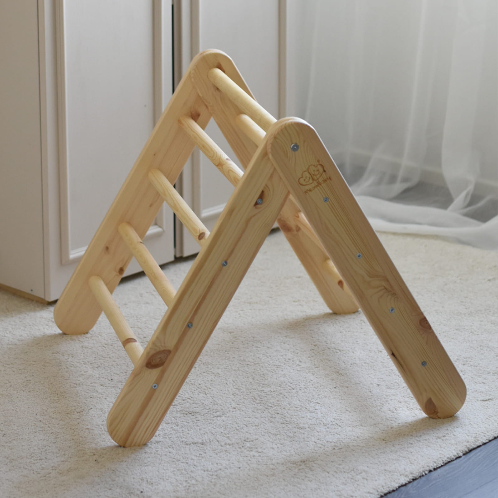 Natural Wood Ladder House With a Pink Cover